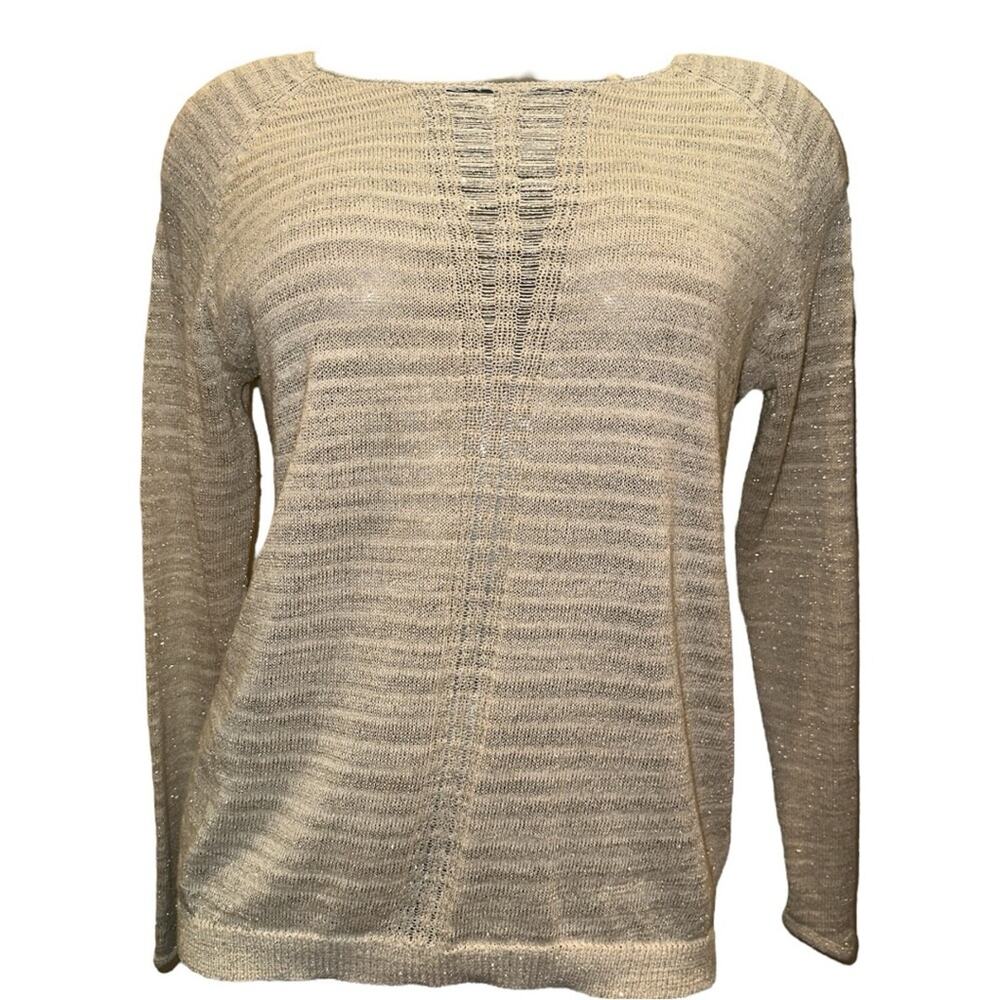 GERARD DAREL PARIS Champagne Gold Metallic Stripe Linen Blend Sweater Size 4